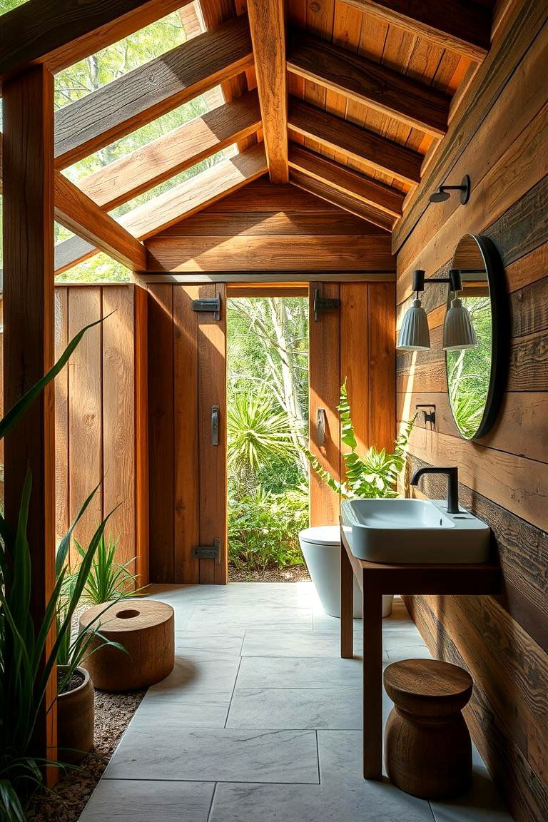 Reclaimed Wood Walls Bathroom - 24 Rustic Outdoor Bathroom Ideas
