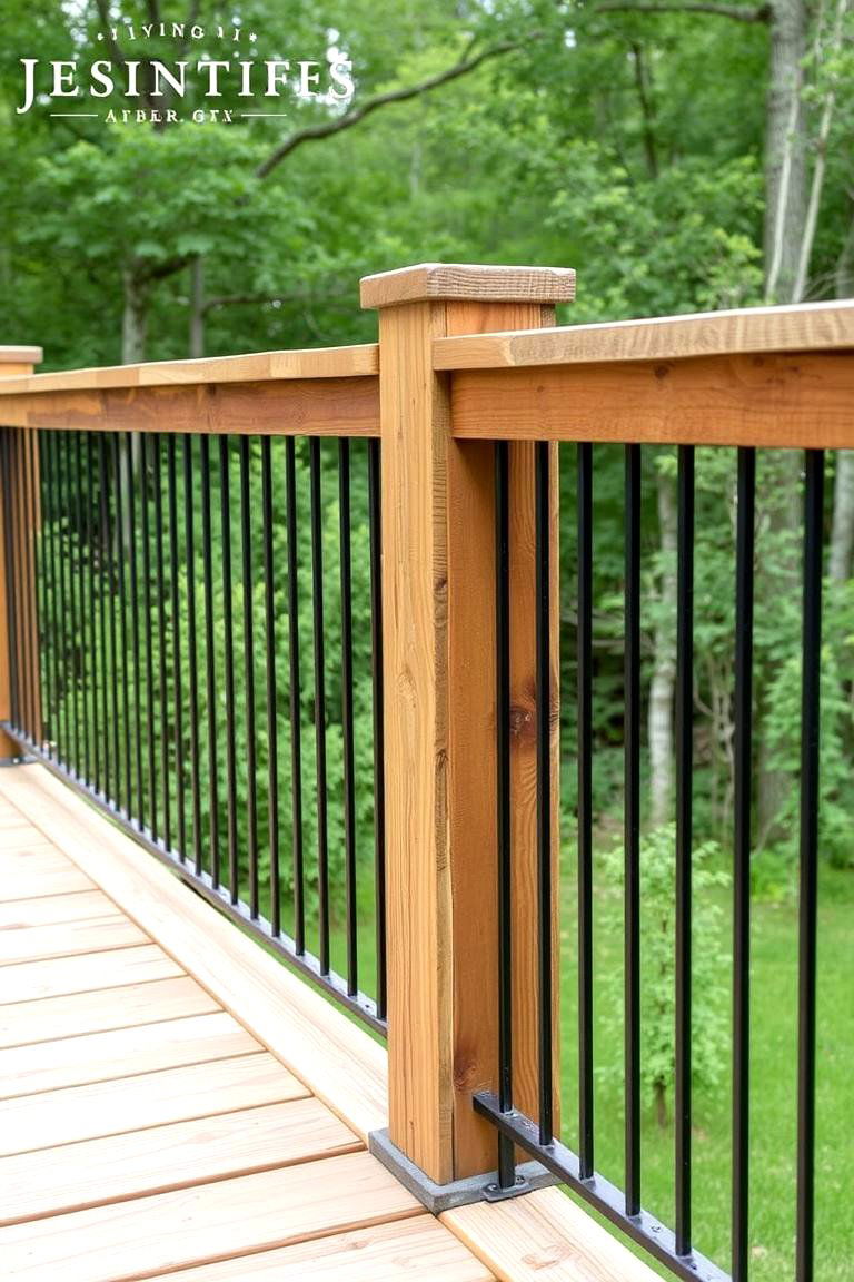 Reclaimed Wood and Black Metal Hybrid Railing - 24 black deck railing ideas