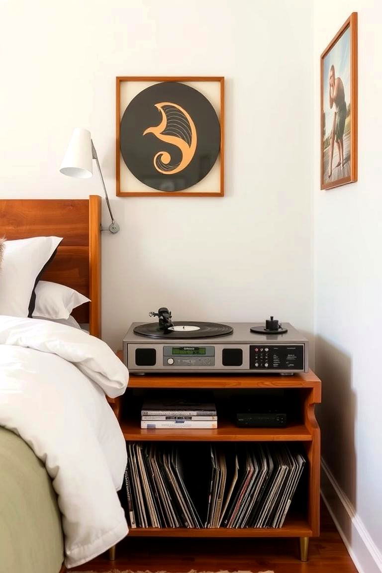 Record Player and Vinyl Collection Display - 24 Midcentury Modern Bedroom Decorating Ideas