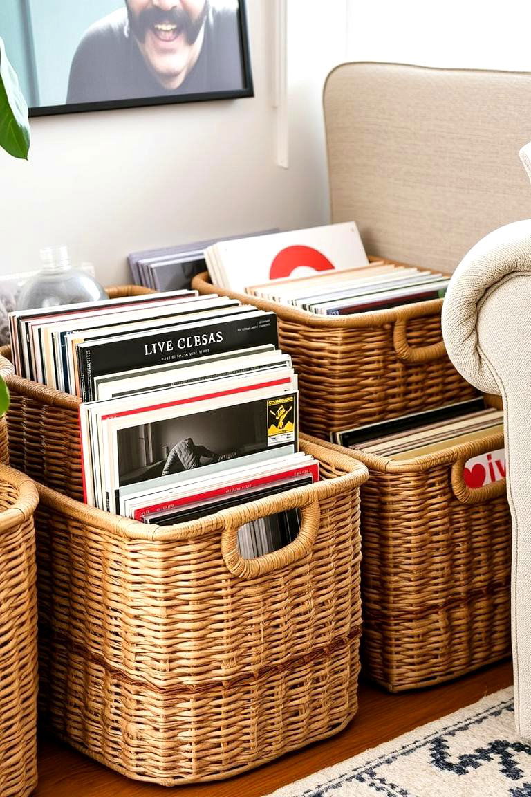 Record Storage Baskets - 24 Vinyl Record Storage Ideas