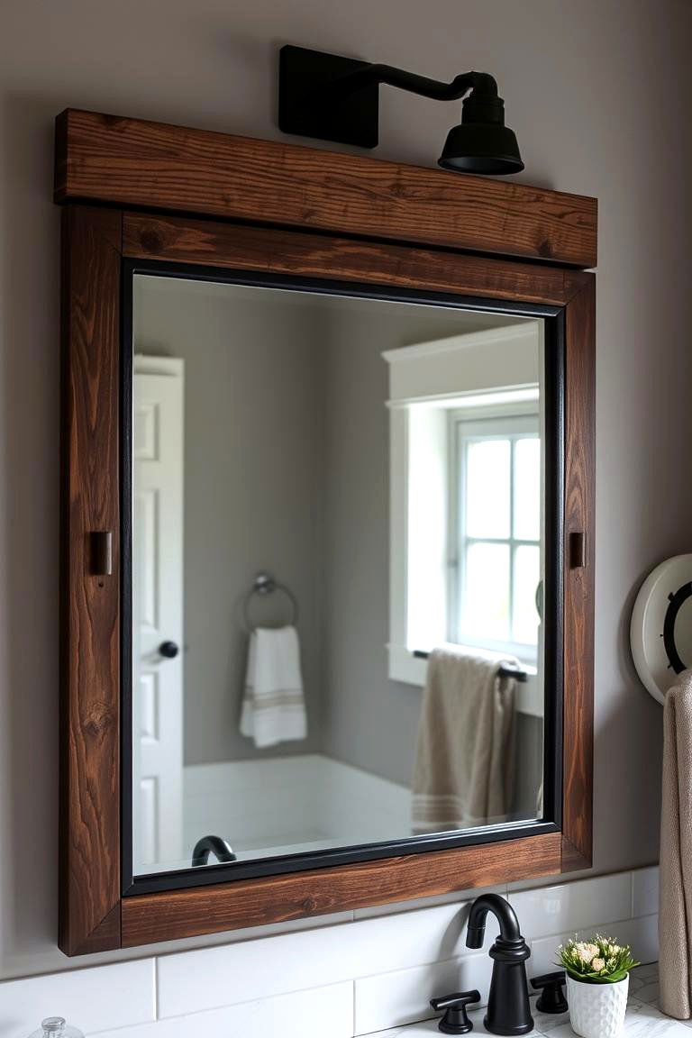 Rectangular Mirror with Wood and Metal Frame - 24 Farmhouse Bathroom Mirrors Ideas