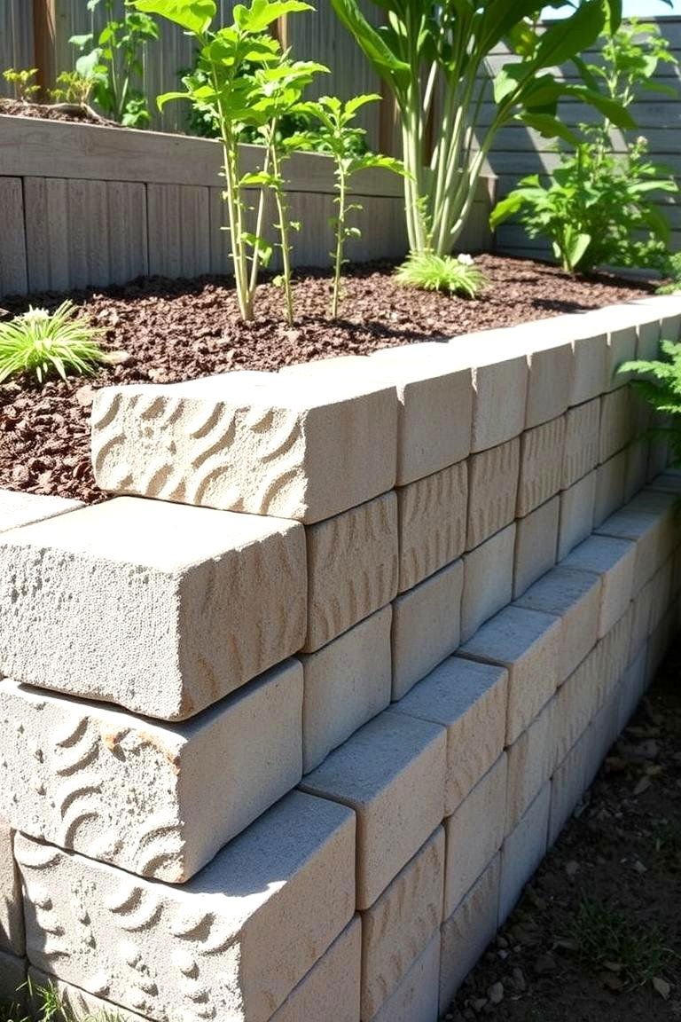 Recycled Concrete Block Wall - 24 Inexpensive Retaining Wall Ideas