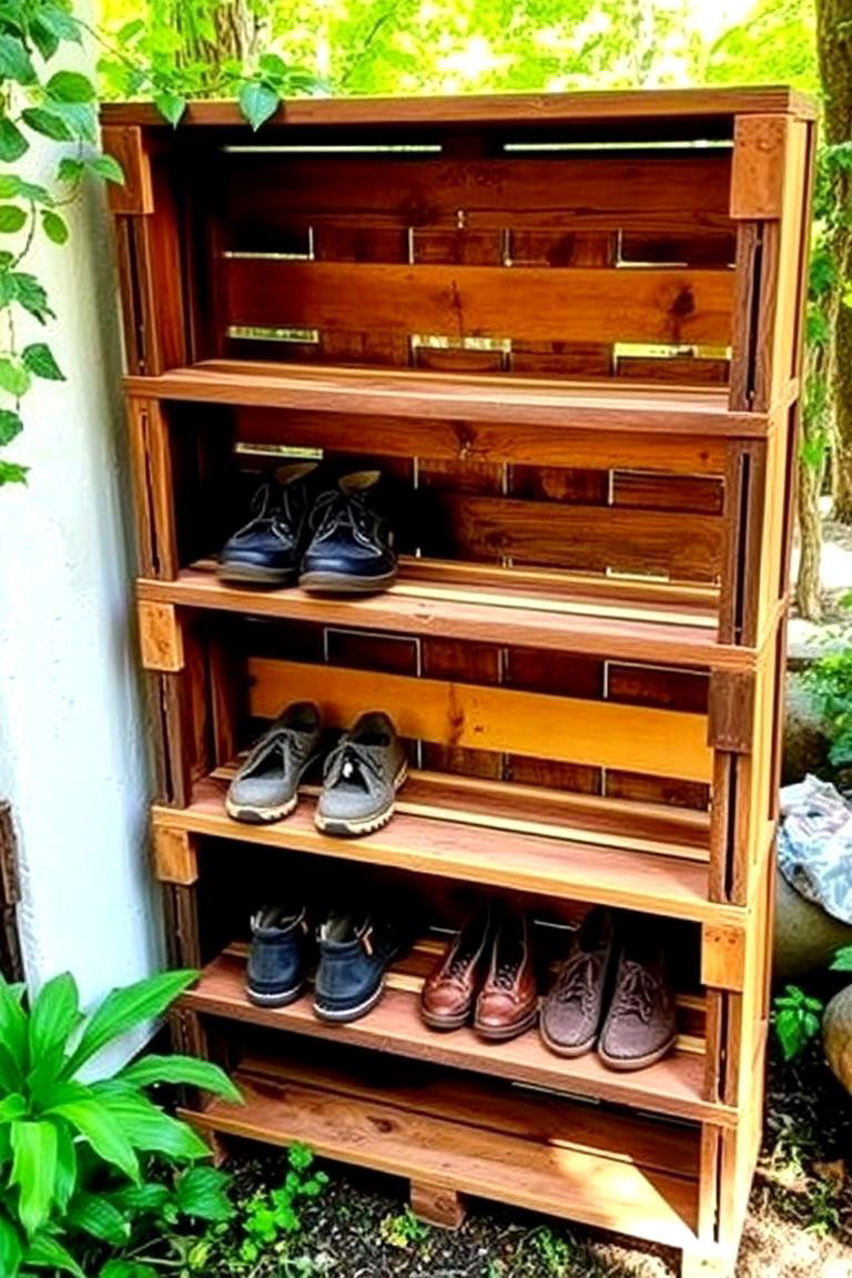 Recycled Pallet Shoe Shelf - 24 Outdoor Shoe Storage Ideas