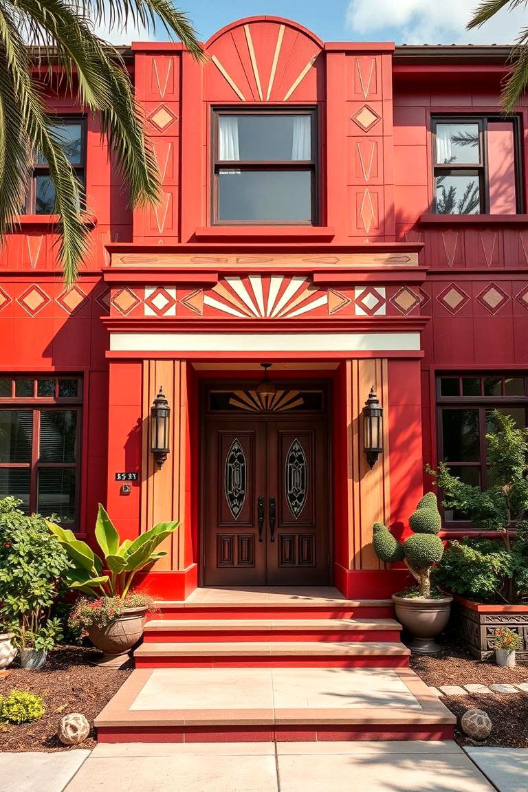 Red Art Deco Facade - 24 red home exterior ideas