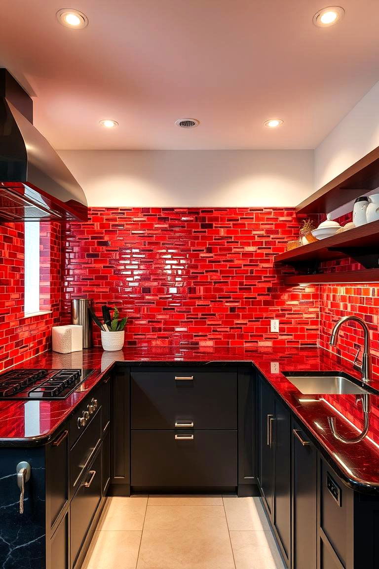 Red Backsplash Brilliance - 24 red and black kitchen ideas