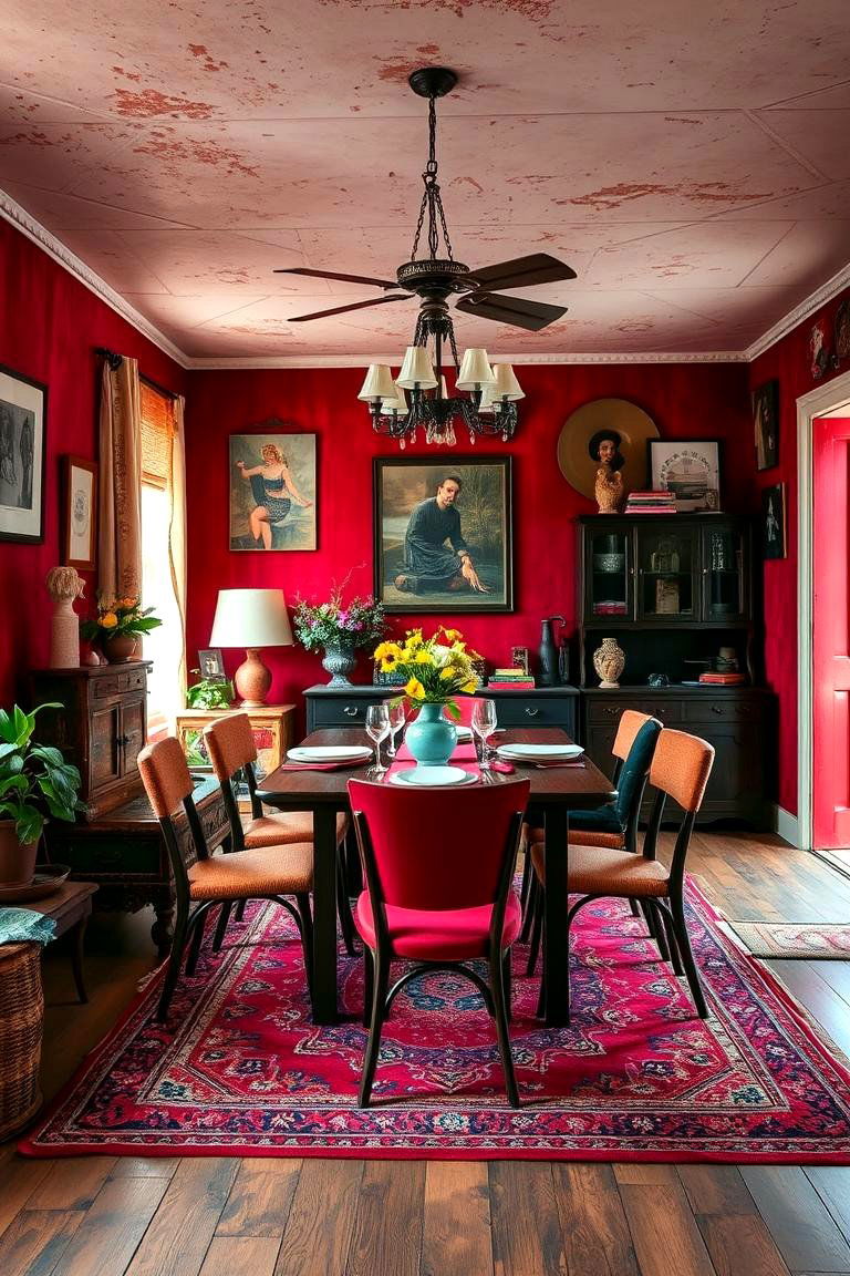 Red Bohemian Dining Room - 24 Red Dining Room Ideas