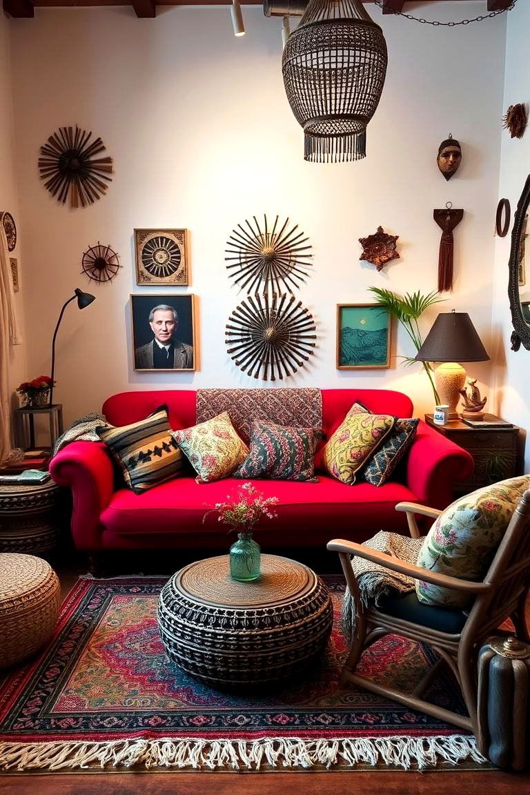 Red Bohemian Vibe - 24 Red Couch Living Room Ideas