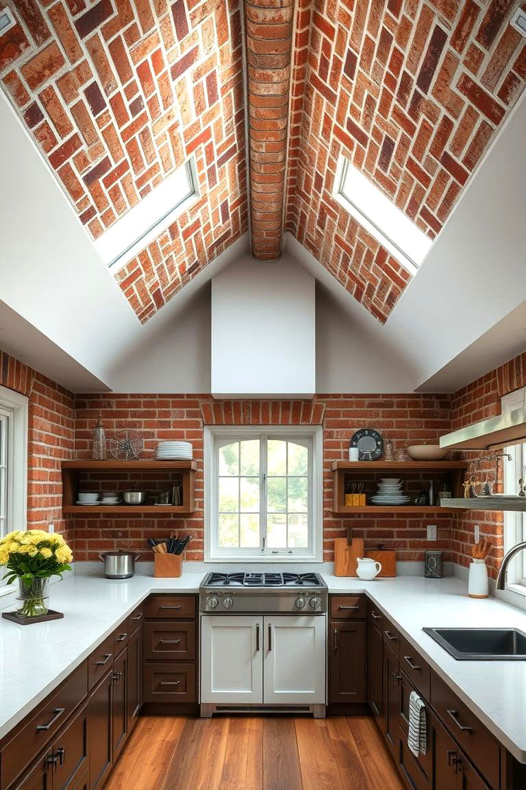 Red Brick Ceiling Detailing - 24 Red Brick Kitchen Ideas