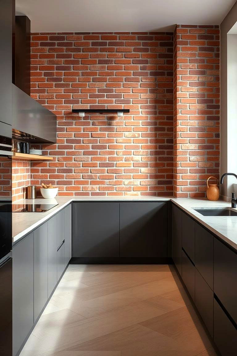 Red Brick Countertops Integration - 24 Red Brick Kitchen Ideas