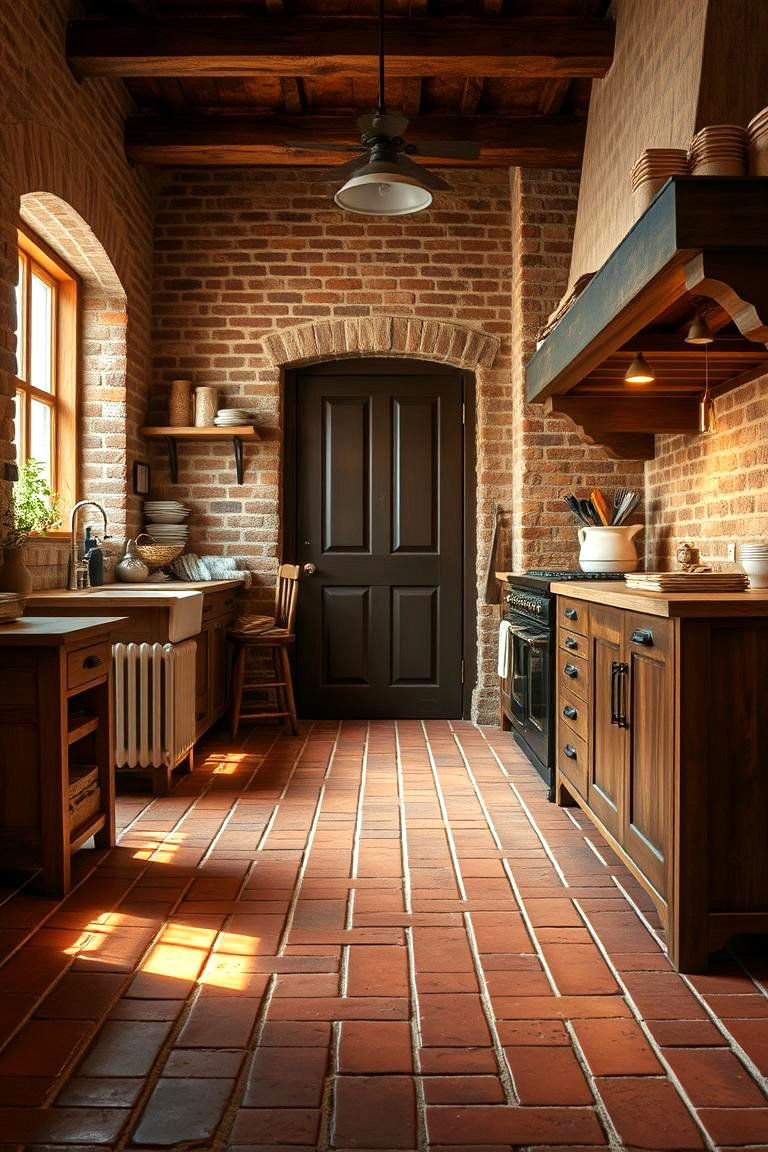 Red Brick Flooring Influence - 24 Red Brick Kitchen Ideas