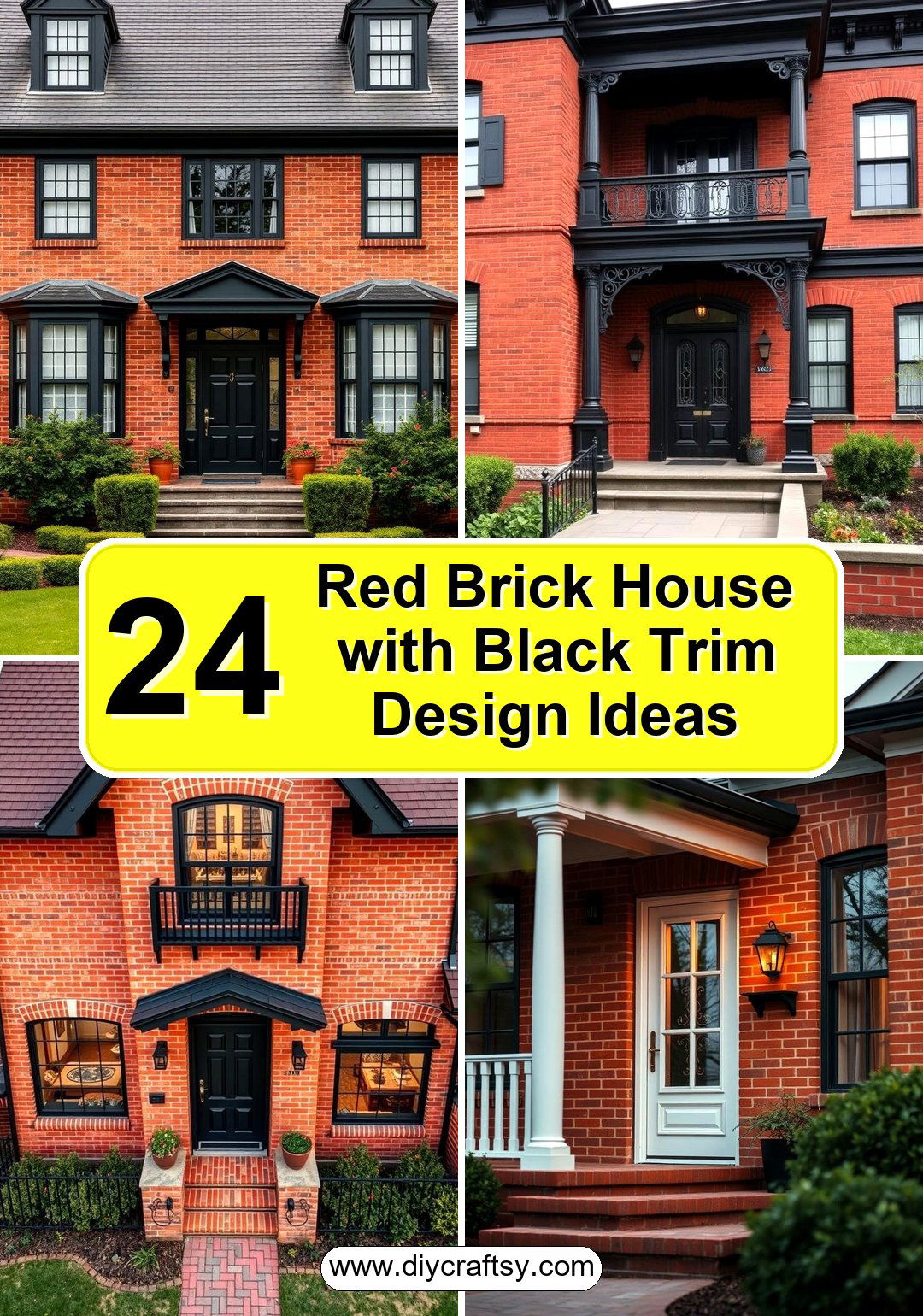 Red Brick House with Black Trim Design Ideas