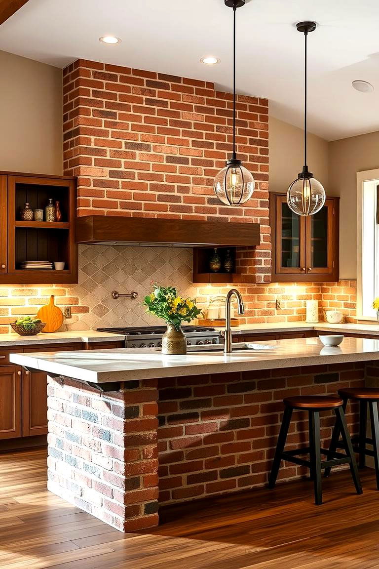 Red Brick Kitchen Island Feature - 24 Red Brick Kitchen Ideas