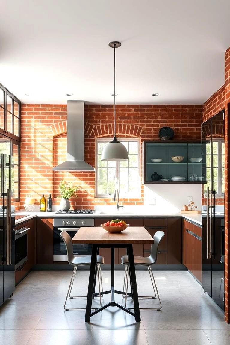 Red Brick and Glass Cabinetry - 24 Red Brick Kitchen Ideas