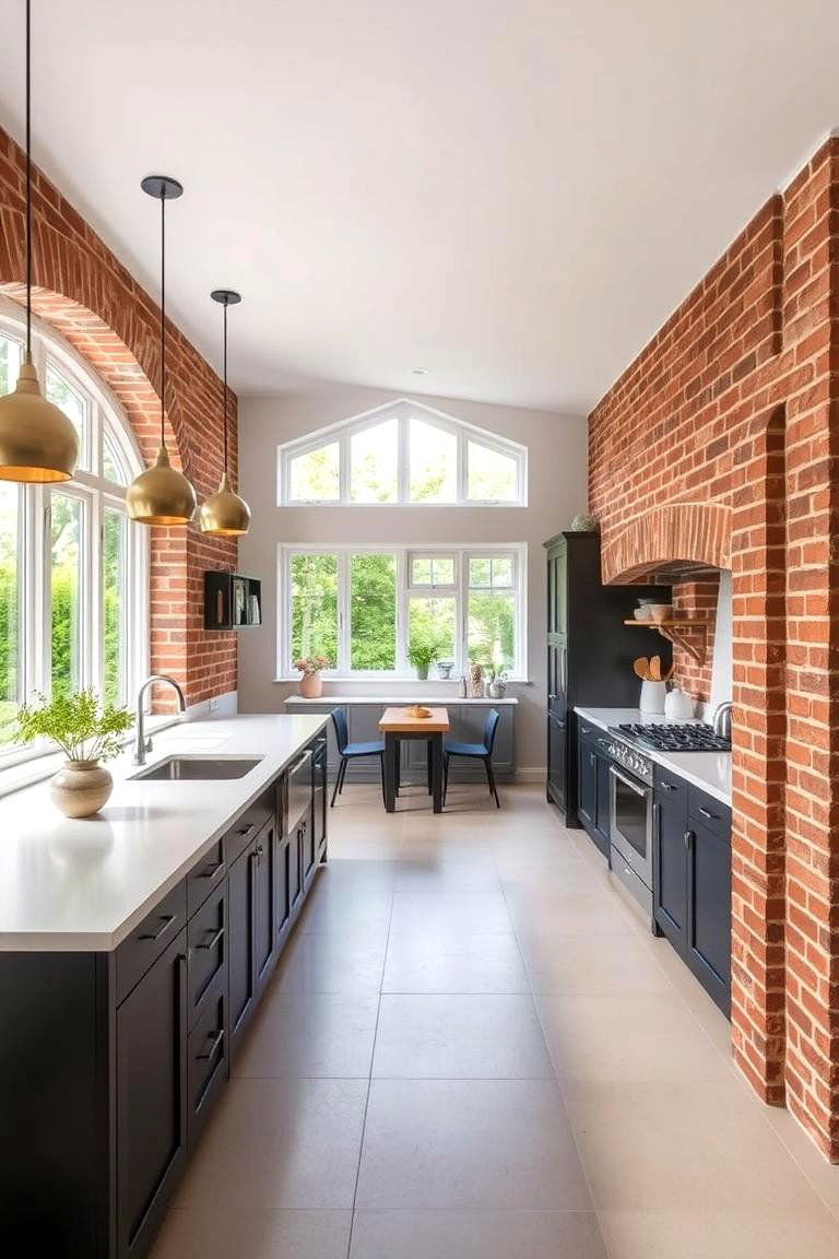 Red Brick with Open Kitchen Layout - 24 Red Brick Kitchen Ideas