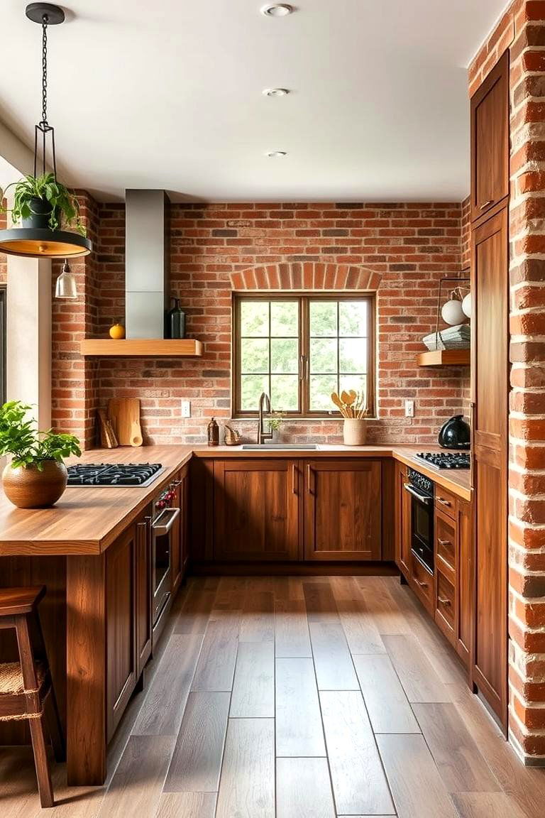 Red Brick with Reclaimed Wood Elements - 24 Red Brick Kitchen Ideas