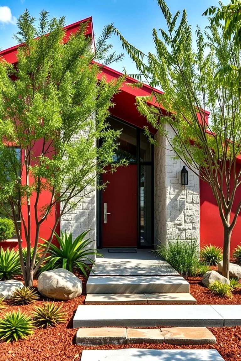 Red Contemporary Blend with Nature - 24 red home exterior ideas