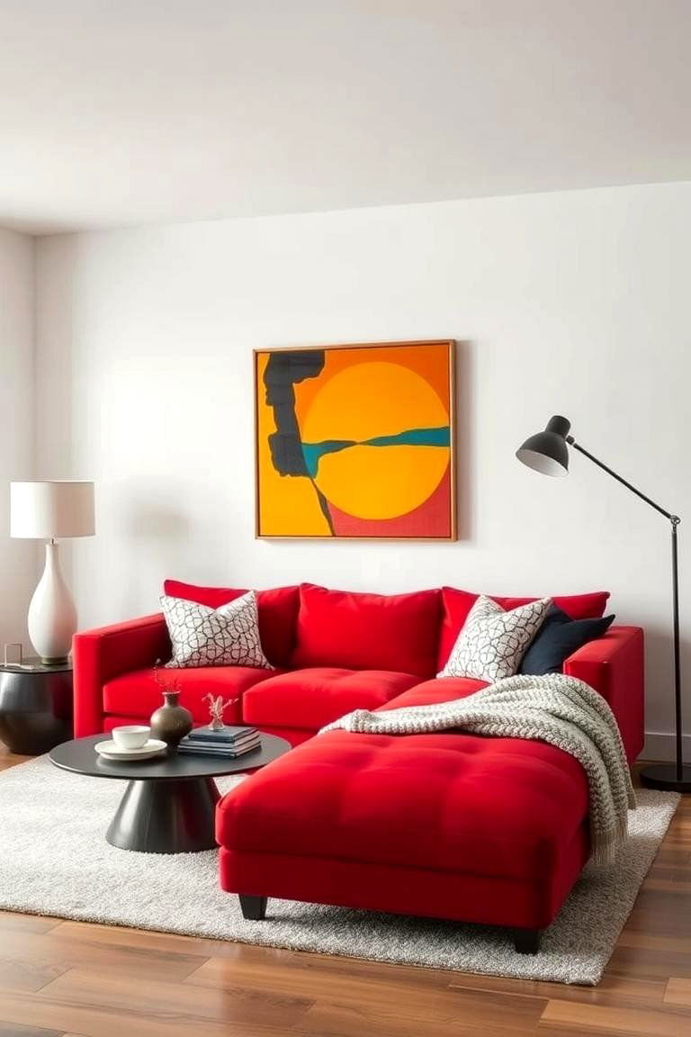Red Contemporary Fusion - 24 Red Couch Living Room Ideas