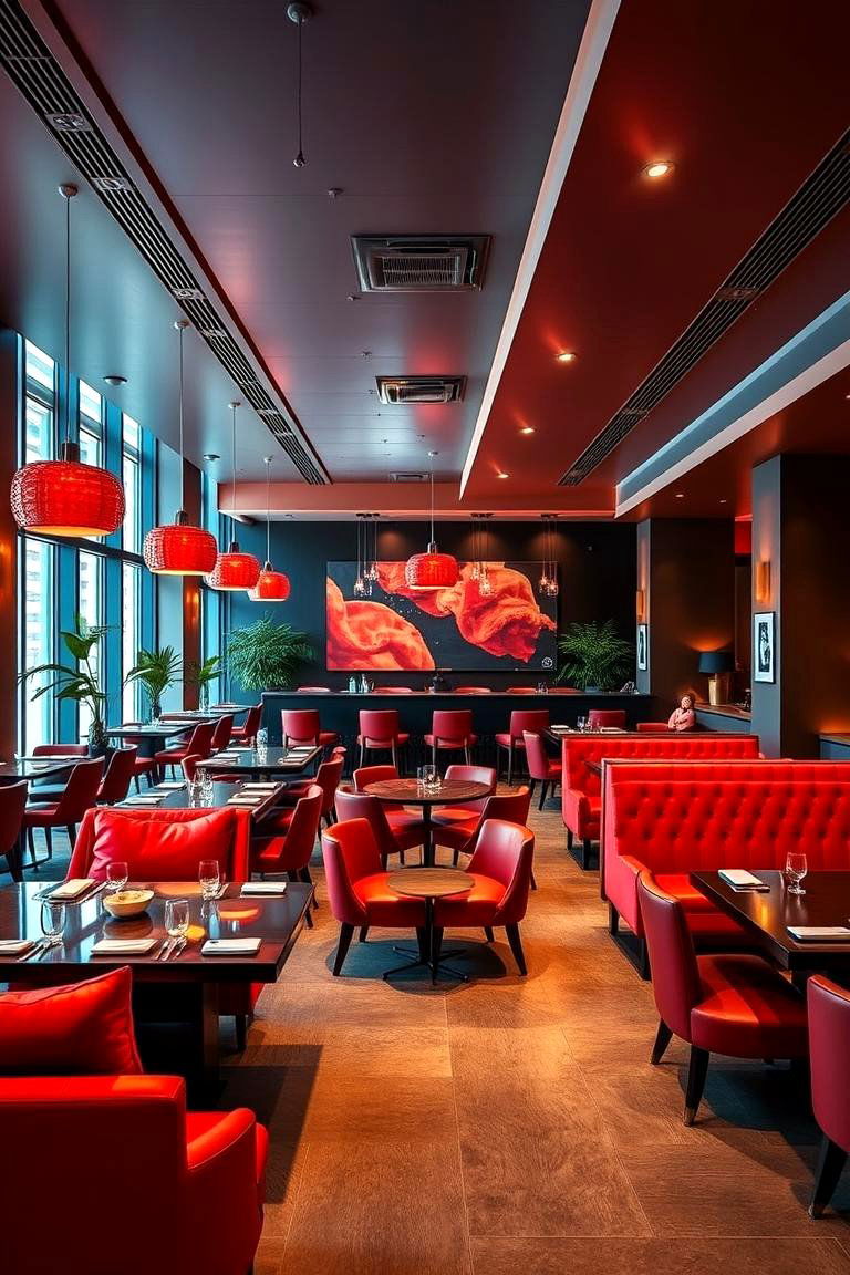 Red Contemporary Lounge Dining Room - 24 Red Dining Room Ideas