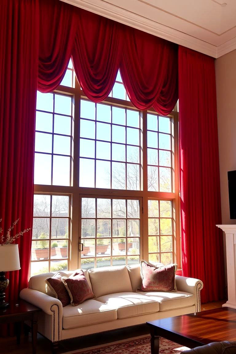 Red Curtains or Window Treatments - 24 Red Living Room Ideas