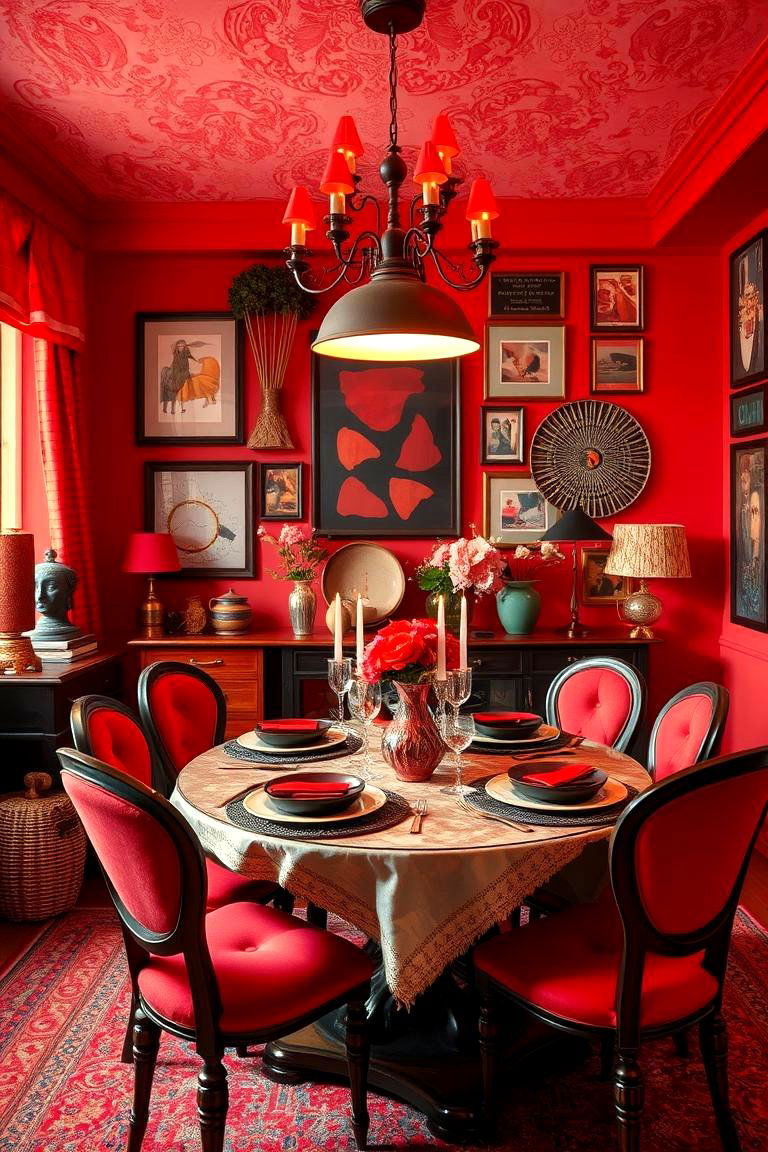 Red Eclectic Dining Room - 24 Red Dining Room Ideas