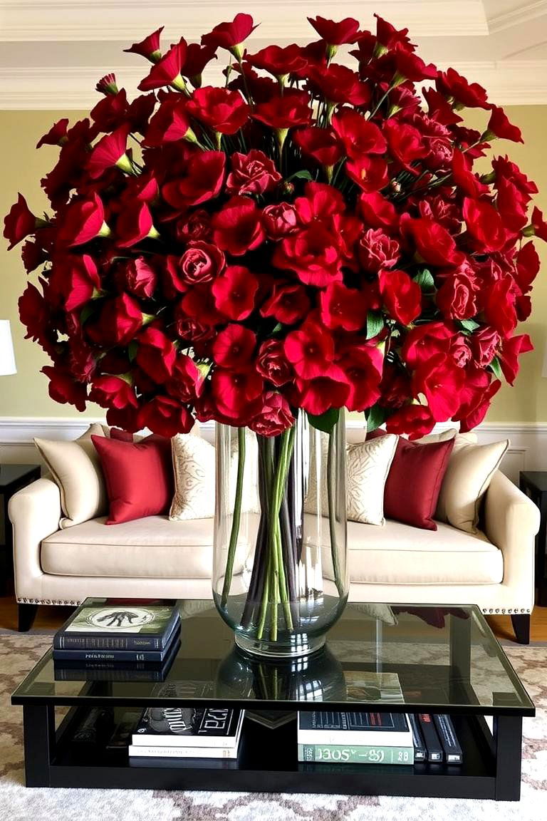 Red Floral Arrangements as a Focal Point - 24 Red Living Room Ideas