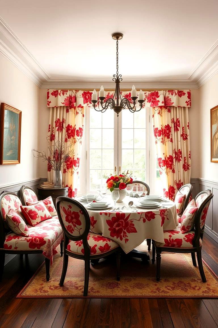 Red Floral Pattern Dining Room - 24 Red Dining Room Ideas