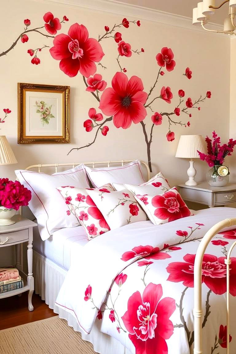 Red Floral Themes - 24 Red Bedroom Ideas