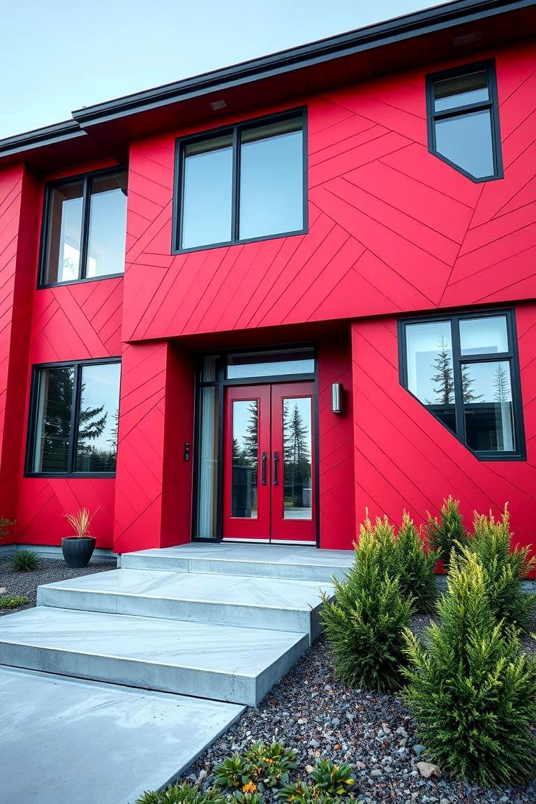 Red Geometric Cladding - 24 red home exterior ideas