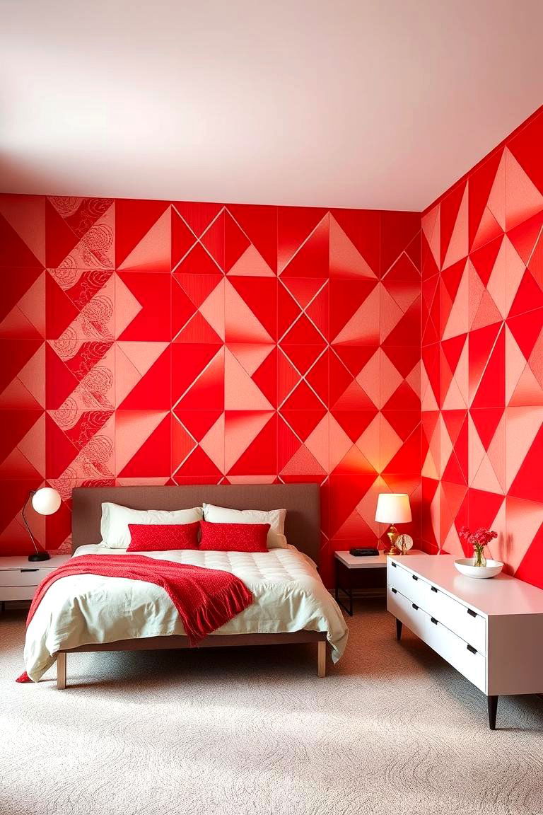 Red Geometric Designs - 24 Red Bedroom Ideas