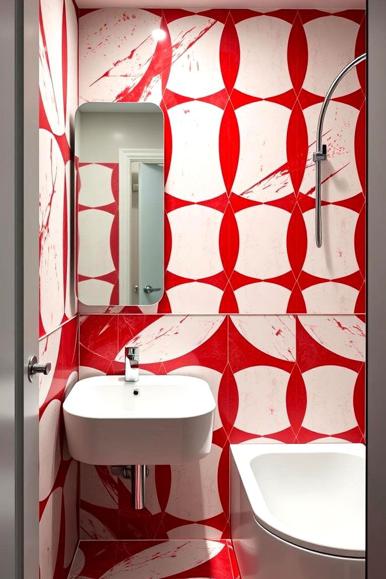 Red Geometric Patterns - 24 Red Bathroom Ideas
