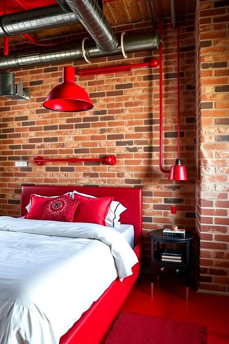 Red Industrial Accents - 24 Red Bedroom Ideas