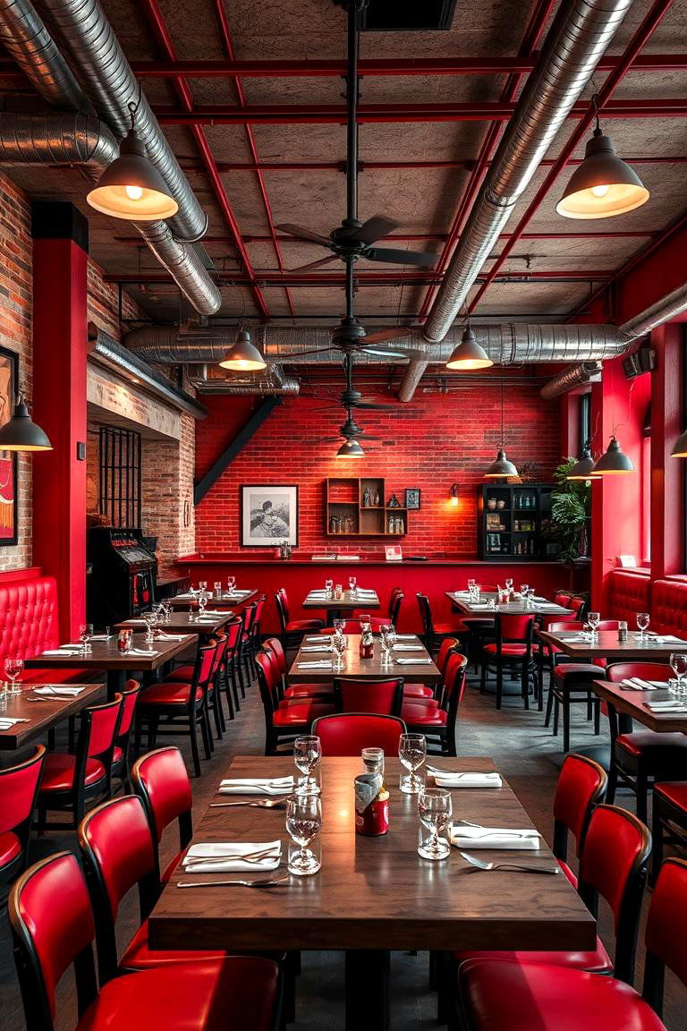 Red Industrial Style Dining Room - 24 Red Dining Room Ideas