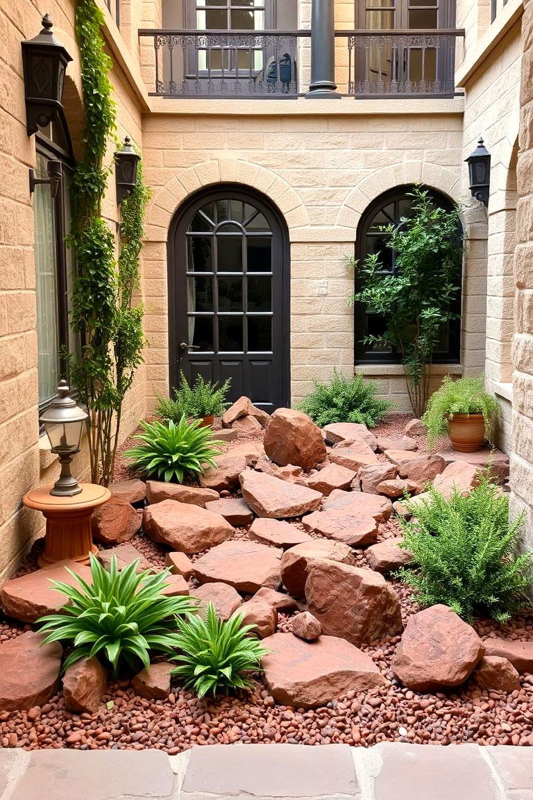 Red Lava Rock Accent in Courtyards - 24 Red Lava Rock Landscaping Ideas