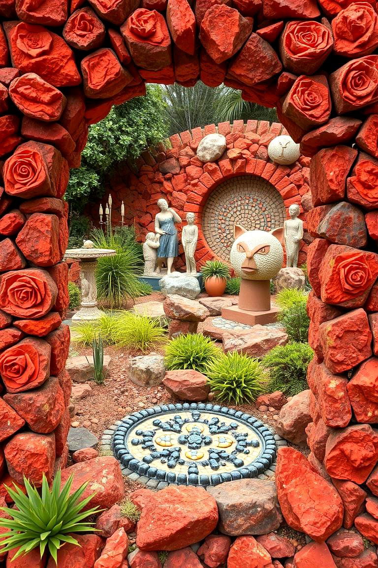 Red Lava Rock Garden Art Display - 24 Red Lava Rock Landscaping Ideas