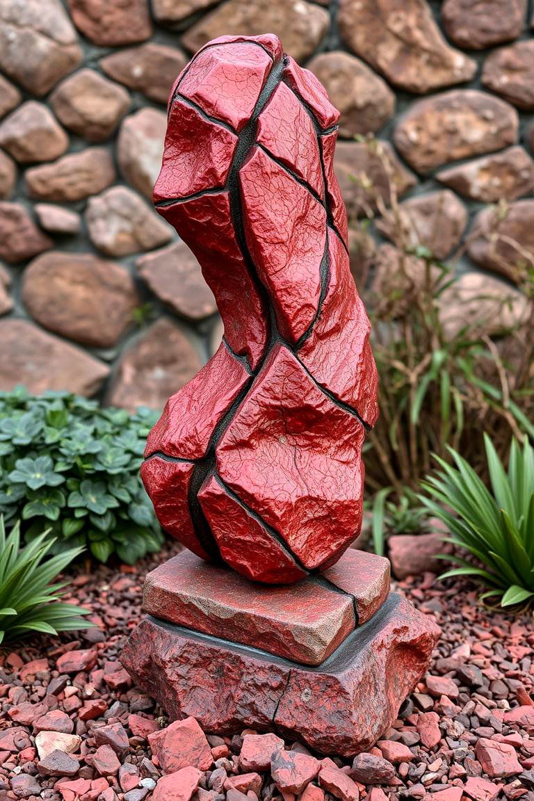 Red Lava Rock Garden Sculpture Base - 24 Red Lava Rock Landscaping Ideas