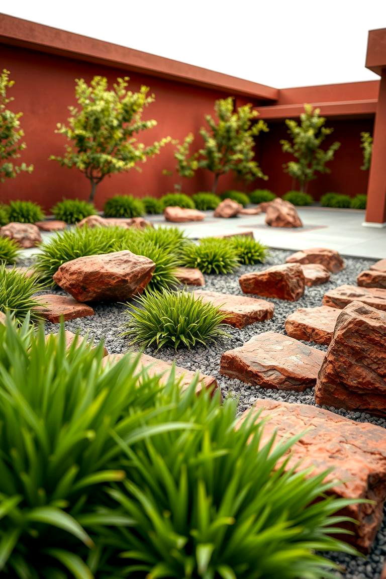 Red Lava Rock for Modern Minimalist Gardens - 24 Red Lava Rock Landscaping Ideas