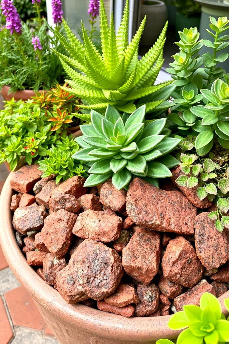 Red Lava Rock in Container Gardens - 24 Red Lava Rock Landscaping Ideas