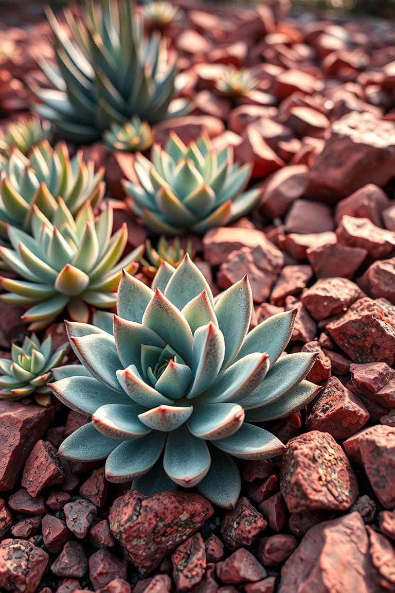 Red Lava Rock with Succulent Gardens - 24 Red Lava Rock Landscaping Ideas