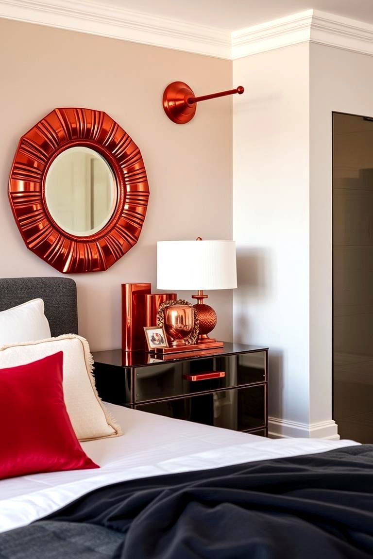 Red Metallic Finishes - 24 Red Bedroom Ideas