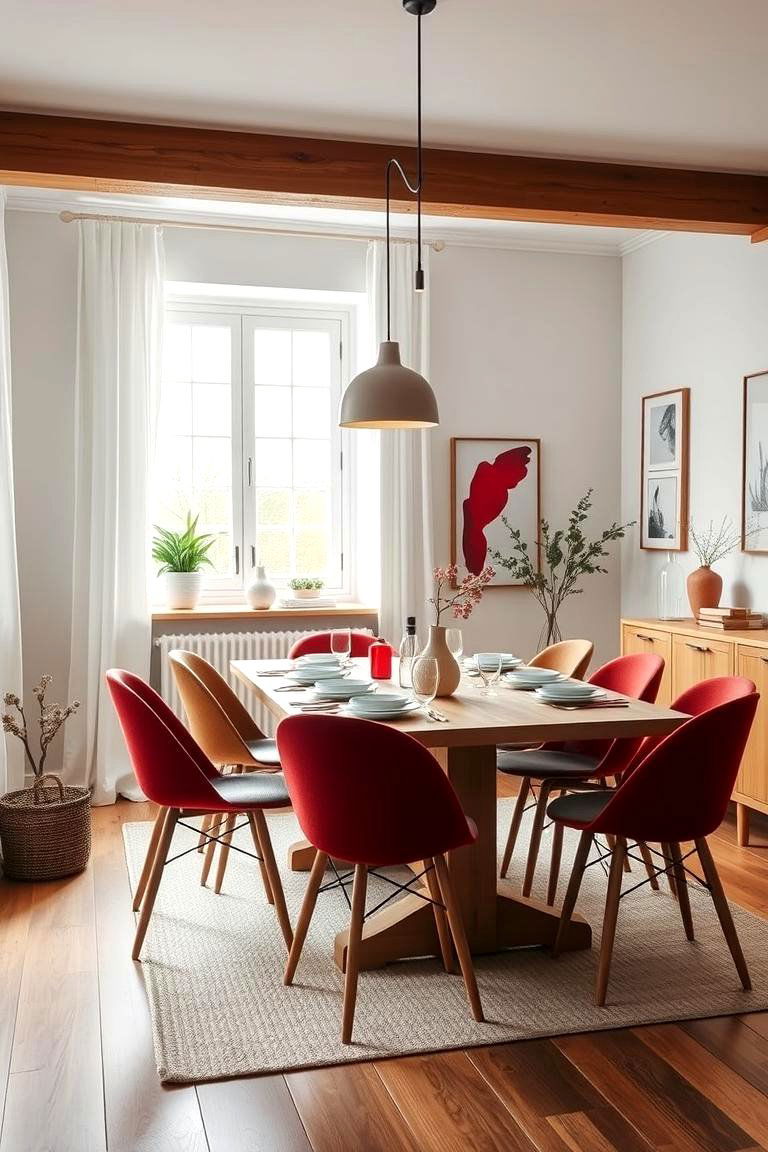 Red Minimalist Scandinavian Dining Room - 24 Red Dining Room Ideas