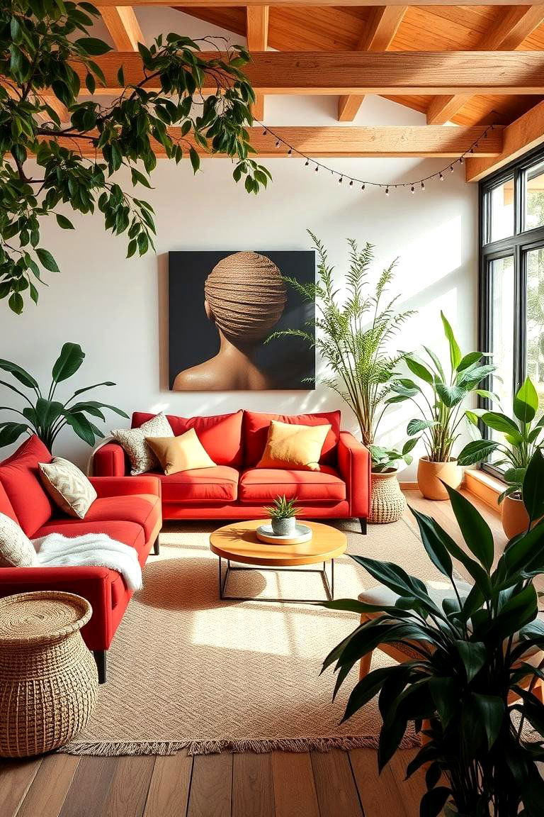 Red Natural Fusion - 24 Red Couch Living Room Ideas