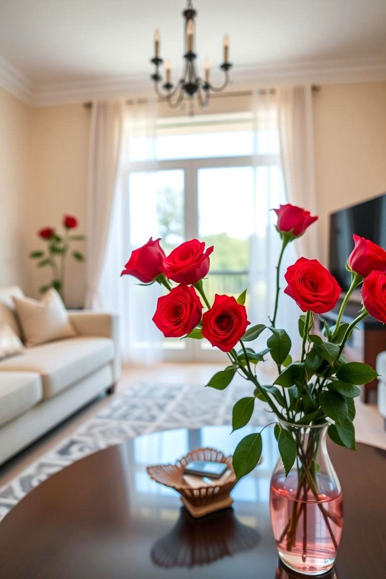 Red Plants or Floral Arrangements - 24 Red Living Room Ideas