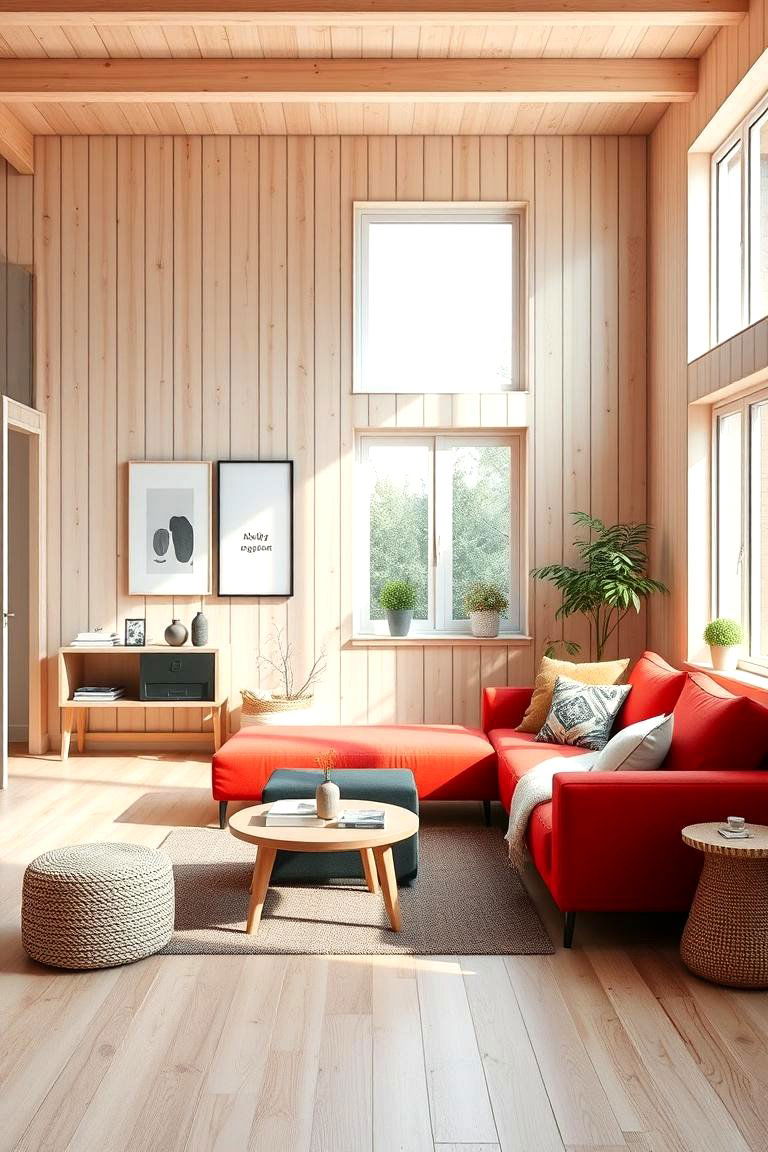 Red Scandinavian Simplicity - 24 Red Couch Living Room Ideas