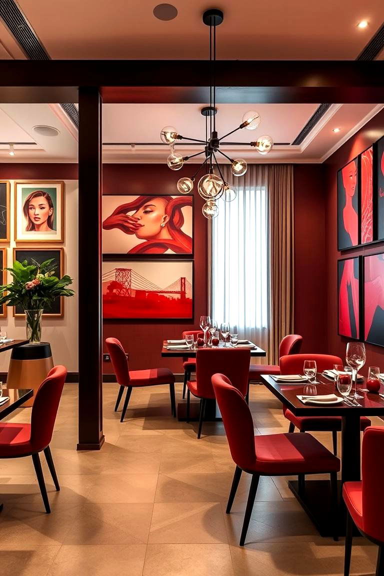 Red Themed Art Gallery Dining Room - 24 Red Dining Room Ideas