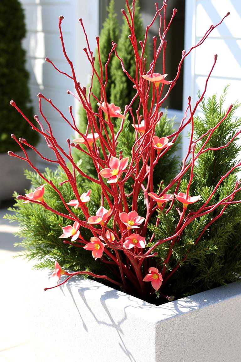Red Twig Dogwood and Evergreen Foliage - 24 Fall Planter Ideas