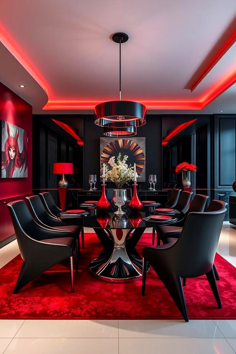 Red and Black Dramatic Dining Room - 24 Red Dining Room Ideas