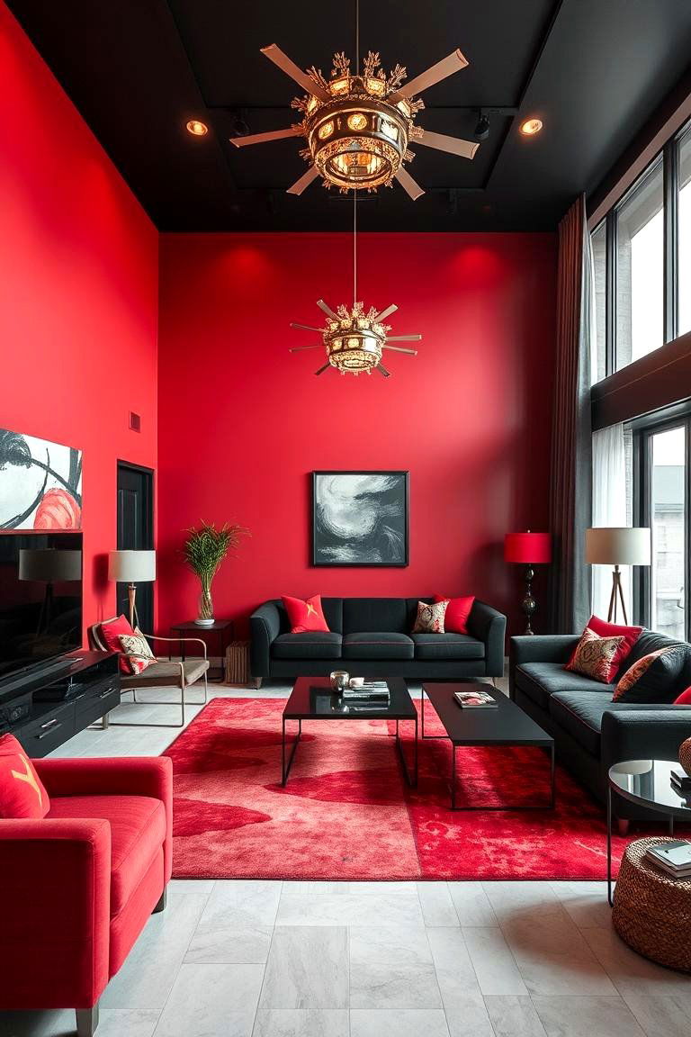 Red and Charcoal Boldness - 24 Two Colour Combination for Living Room