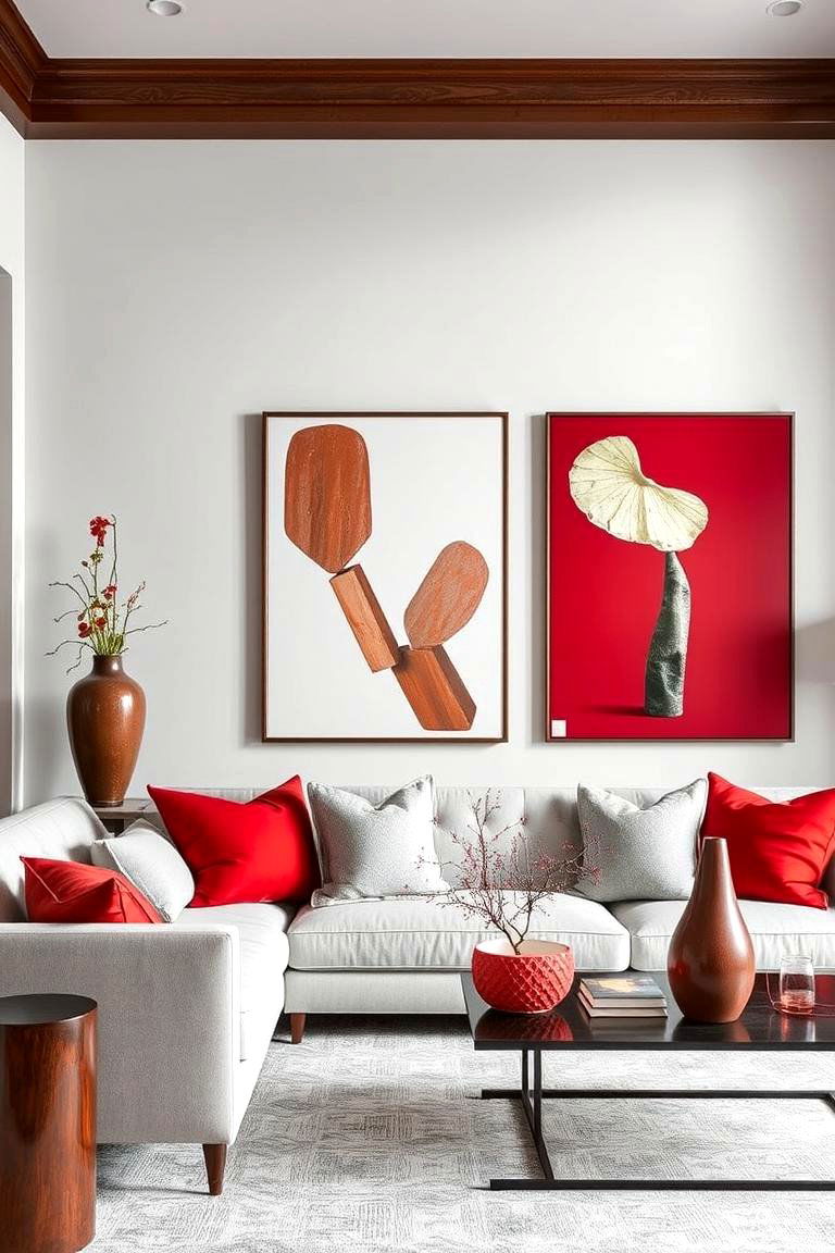 Red and Grey Decorative Art Pieces - 24 Red and Grey Living Room Ideas