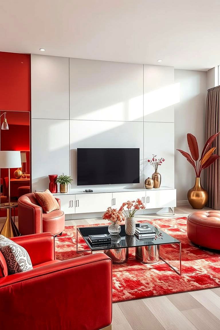 Red and Grey Metallic Decor Accents - 24 Red and Grey Living Room Ideas