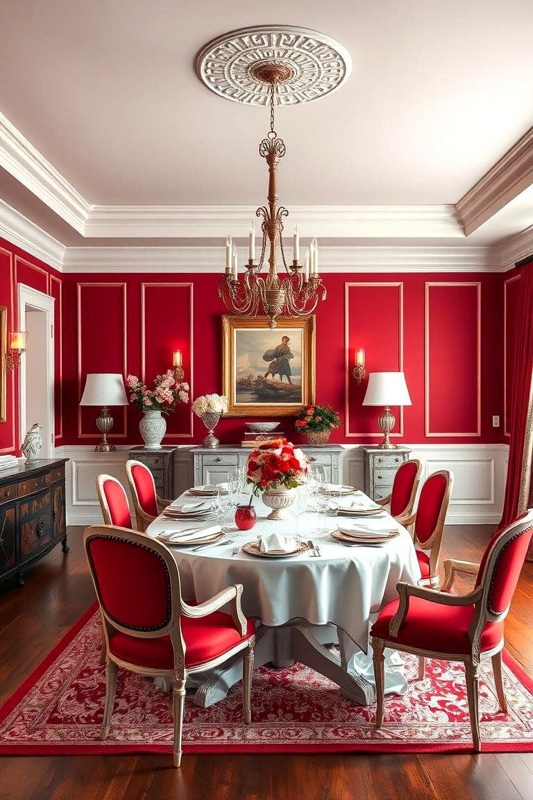 Red and White Classic Dining Room - 24 Red Dining Room Ideas